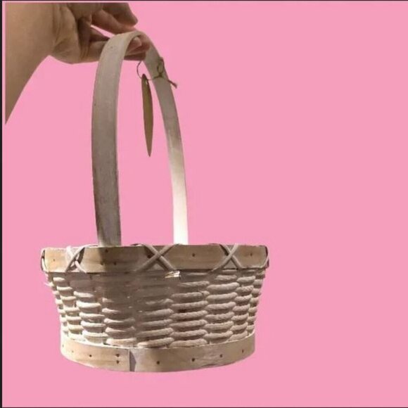 🌱2/$45🌱Handmade Flower girl basket Easter Cottagecore Boho Rustic White washed - Picture 5 of 16